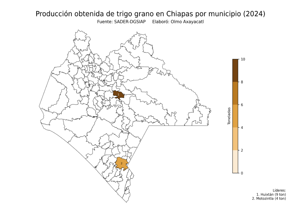 México Producción Agrícola Trigo grano Chiapas (producción obtenida)