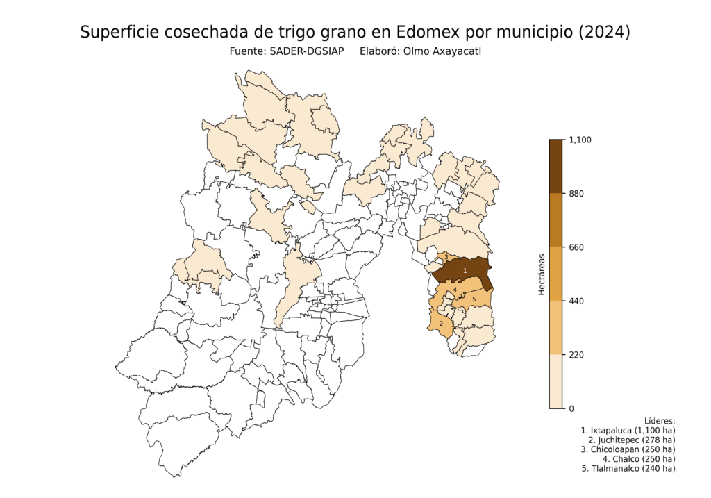 México Producción Agrícola Trigo grano Edomex (superficie cosechada)