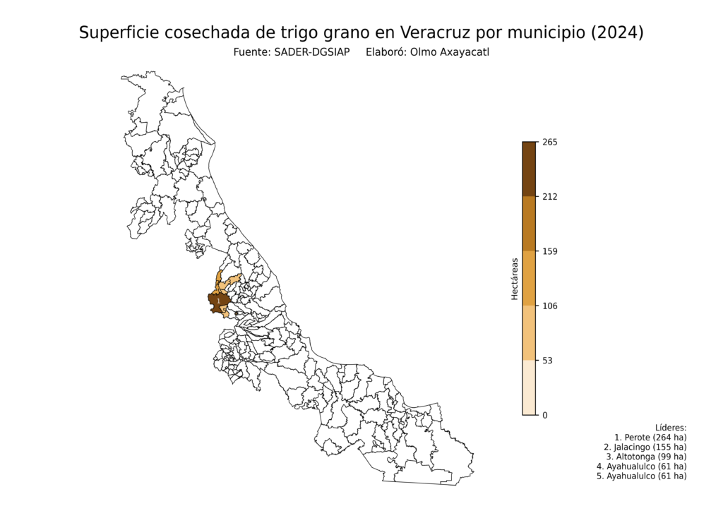 México Producción Agrícola Trigo grano Veracruz (superficie cosechada)
